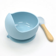 Load image into Gallery viewer, Baby Silicone Feeding Set Wooden Spoon Suction Bowl Baby Plate Kids Toddler Assist Tableware BPA Free High Quality Silicone