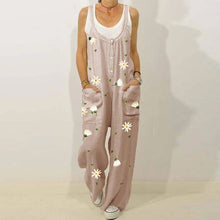 Load image into Gallery viewer, Women Loose Cotton Linen Jumpsuit Summer Floral Print Button Strappy Bodysuit Casual Backless Pocket Wide Leg Overall Romper 5XL