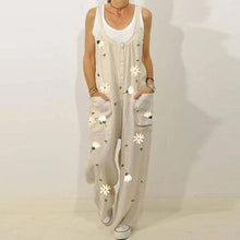 Load image into Gallery viewer, Women Loose Cotton Linen Jumpsuit Summer Floral Print Button Strappy Bodysuit Casual Backless Pocket Wide Leg Overall Romper 5XL
