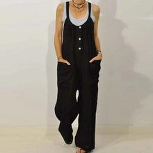 Load image into Gallery viewer, Women Loose Cotton Linen Jumpsuit Summer Floral Print Button Strappy Bodysuit Casual Backless Pocket Wide Leg Overall Romper 5XL