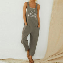 Load image into Gallery viewer, Women Loose Cotton Linen Jumpsuit Summer Floral Print Button Strappy Bodysuit Casual Backless Pocket Wide Leg Overall Romper 5XL