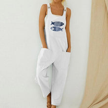 Load image into Gallery viewer, Women Loose Cotton Linen Jumpsuit Summer Floral Print Button Strappy Bodysuit Casual Backless Pocket Wide Leg Overall Romper 5XL