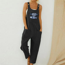 Load image into Gallery viewer, Women Loose Cotton Linen Jumpsuit Summer Floral Print Button Strappy Bodysuit Casual Backless Pocket Wide Leg Overall Romper 5XL