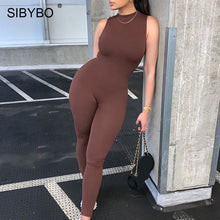 Load image into Gallery viewer, SIBYBO Sleeveless Skinny Summer Rompers Womens Jumpsuit O-Neck Invisible Zipper Sexy Jumpsuit Women Solid Sport Casual Overalls
