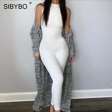 Load image into Gallery viewer, SIBYBO Sleeveless Skinny Summer Rompers Womens Jumpsuit O-Neck Invisible Zipper Sexy Jumpsuit Women Solid Sport Casual Overalls
