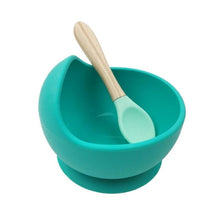 Load image into Gallery viewer, Baby Silicone Feeding Set  Wooden Spoon Suction Bowl Baby Plate Kids Toddler Assist Tableware BPA Free High Quality Silicone
