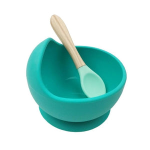 Baby Silicone Feeding Set  Wooden Spoon Suction Bowl Baby Plate Kids Toddler Assist Tableware BPA Free High Quality Silicone