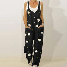 Load image into Gallery viewer, Women Loose Cotton Linen Jumpsuit Summer Floral Print Button Strappy Bodysuit Casual Backless Pocket Wide Leg Overall Romper 5XL
