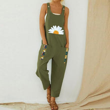 Load image into Gallery viewer, Women Loose Cotton Linen Jumpsuit Summer Floral Print Button Strappy Bodysuit Casual Backless Pocket Wide Leg Overall Romper 5XL
