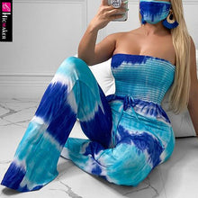 Load image into Gallery viewer, Women Tie Dye Printed Strapless Wide Leg Jumpsuit
